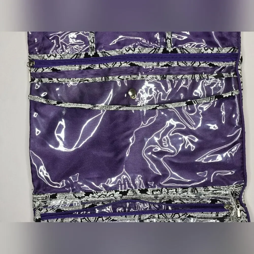 Travel Jewelry Organizer Black White & Purple w/ Multiple Zippered Compartments